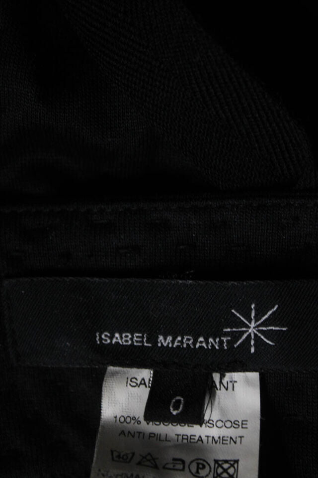 Isabel Marant Paris. Black Long Sleeve V Neck Jersey Tie Waist Midi Dress