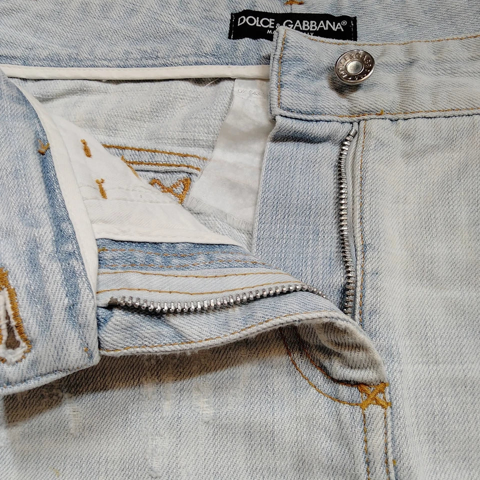 DOLCE&GABBANA ITALY. D&G. Cotton Intentional Distressed Unfinished Hem Skirt