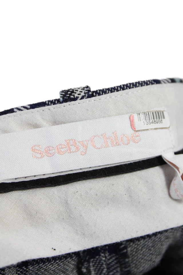 CHLOE PARIS. See by Chloe Gray Blue Flat Front Plaid Wide Leg Trousers