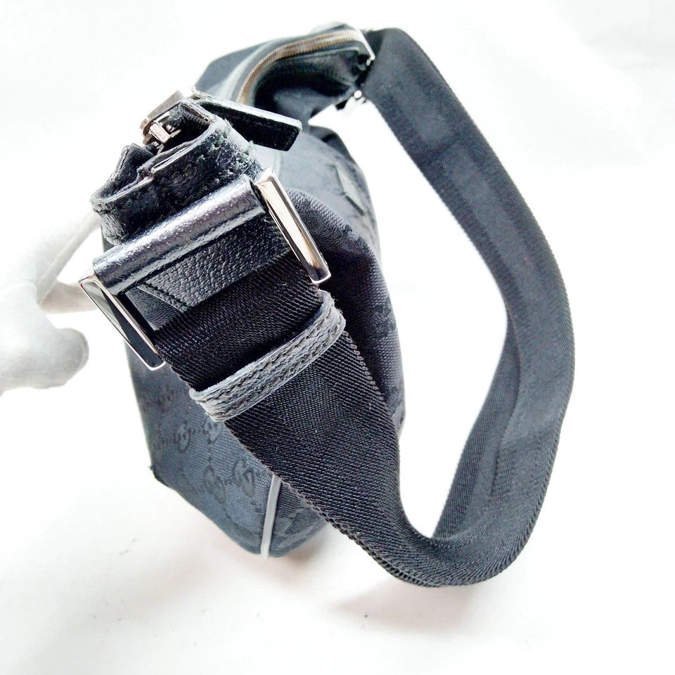 Gucci Italy. Black Canvas/Leather Logo GG Shoulder Bag