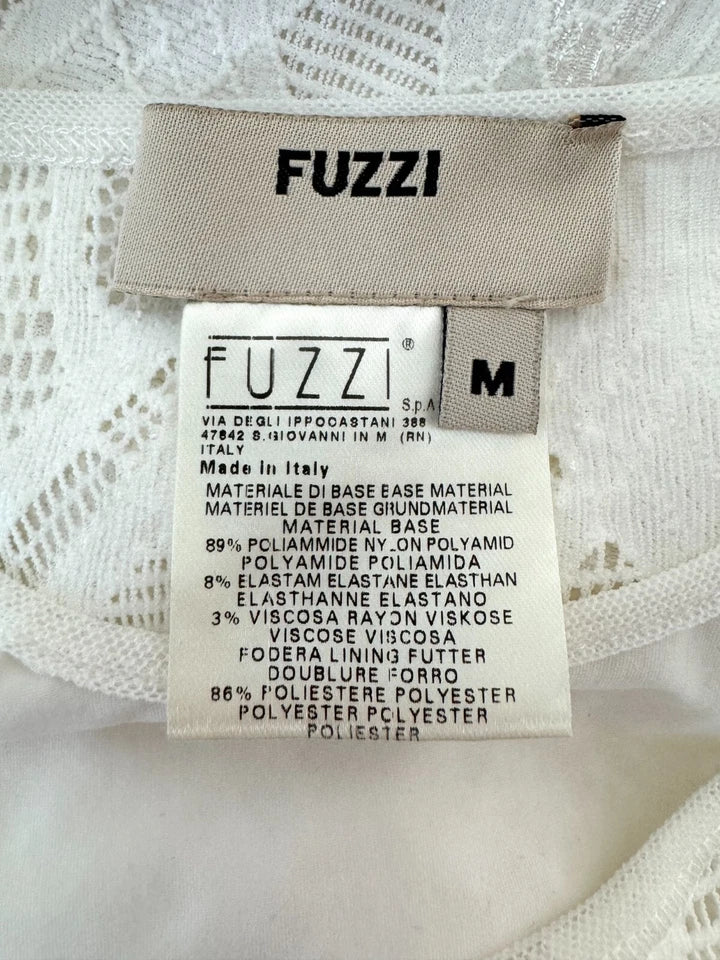 Jean-Paul Gaultier Paris. "Fuzzi" Line. Ivory Lined Stretch Knit Mesh Sheath Dress