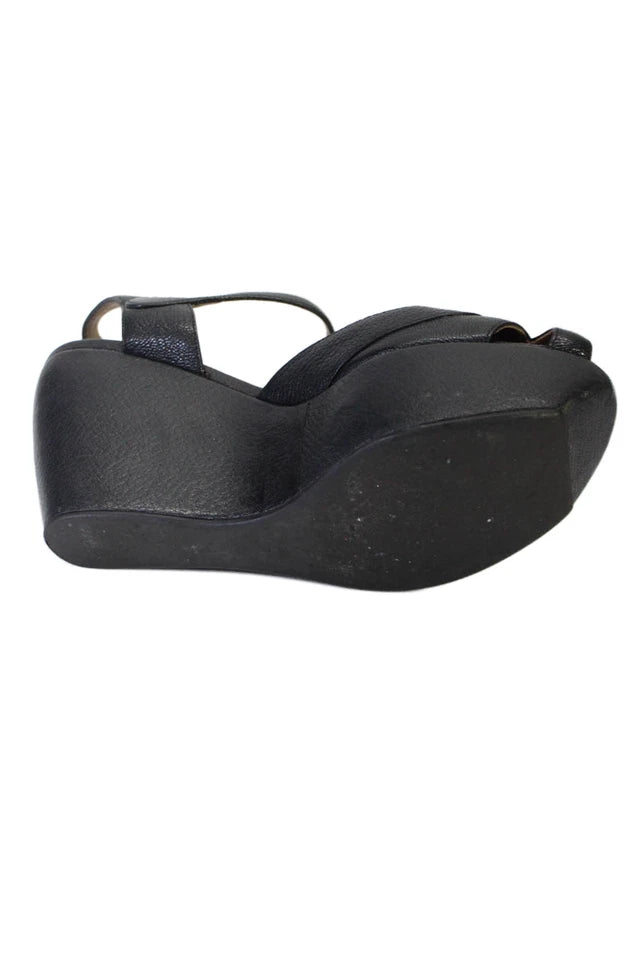 Marni Italy. Black Leather Peep Toe Platform Ankle Strap Sandals Black Size 8