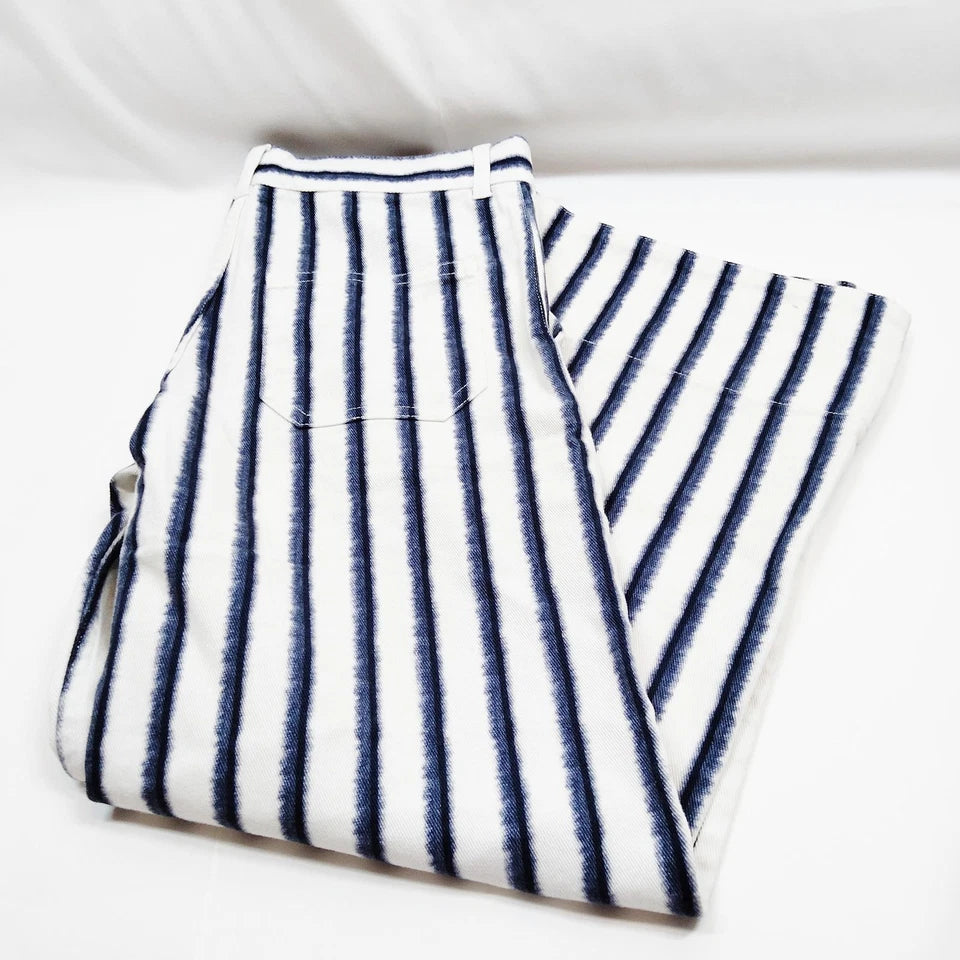 Christian Dior Paris. White/Blue Dyed Cotton/Elastane Pants Made in Portugal