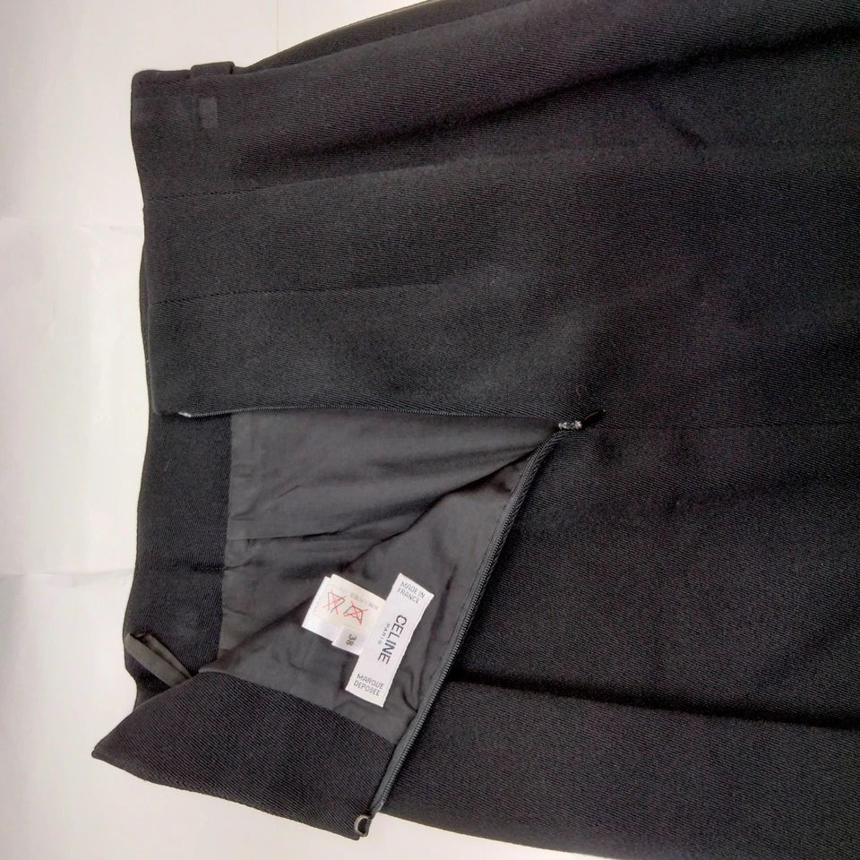 CELINE PARIS. Black Wool Skirt with Goldplated Hardware