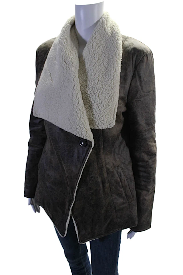 Jack. Brown Faux Fur Shearling Style Long Sleeve Buttoned Jacket