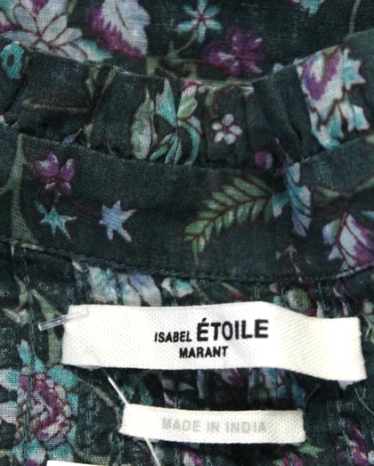 Isabel Marant Paris. Blue Cotton Floral Round Neck Short Sleeve Dress