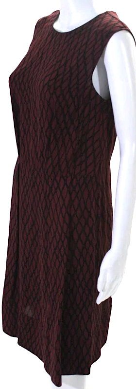 Marni Italy. Red, Black Viscose Sleeveless Crew Neck Printed Dress