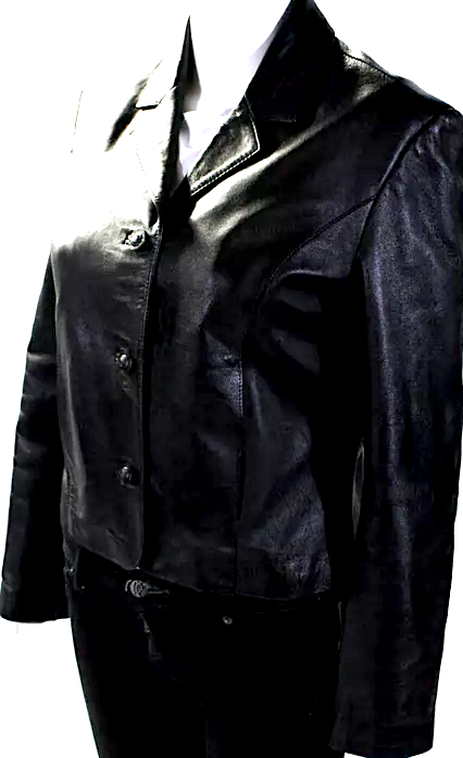 Versace Italy. Jeans Couture. Black Leather Three Button Jacket