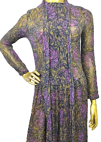 Max Mara Italy. Long Sleeve Paisley Floral Silk Chiffon Dress