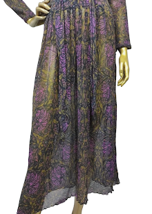 Max Mara Italy. Long Sleeve Paisley Floral Silk Chiffon Dress