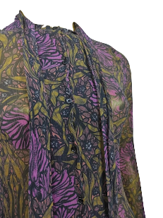 Max Mara Italy. Long Sleeve Paisley Floral Silk Chiffon Dress