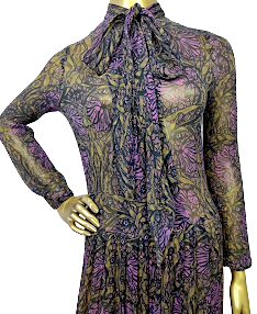 Max Mara Italy. Long Sleeve Paisley Floral Silk Chiffon Dress