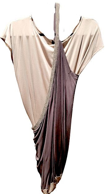 Alberta Ferretti Italy. Neutral Colorblock Scoop Neck Long Dress