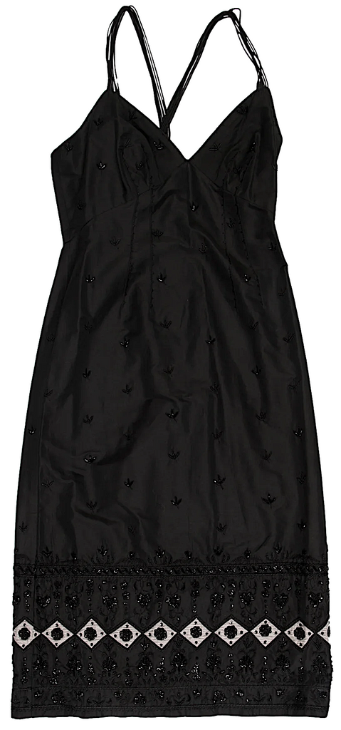 Alberta Ferretti Italy. Patterned & Embellished Knee-Length Black Dress