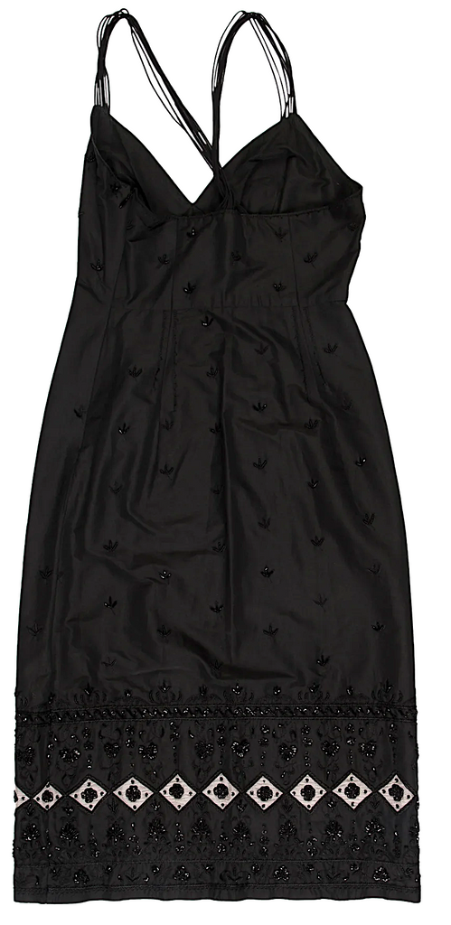 Alberta Ferretti Italy. Patterned & Embellished Knee-Length Black Dress