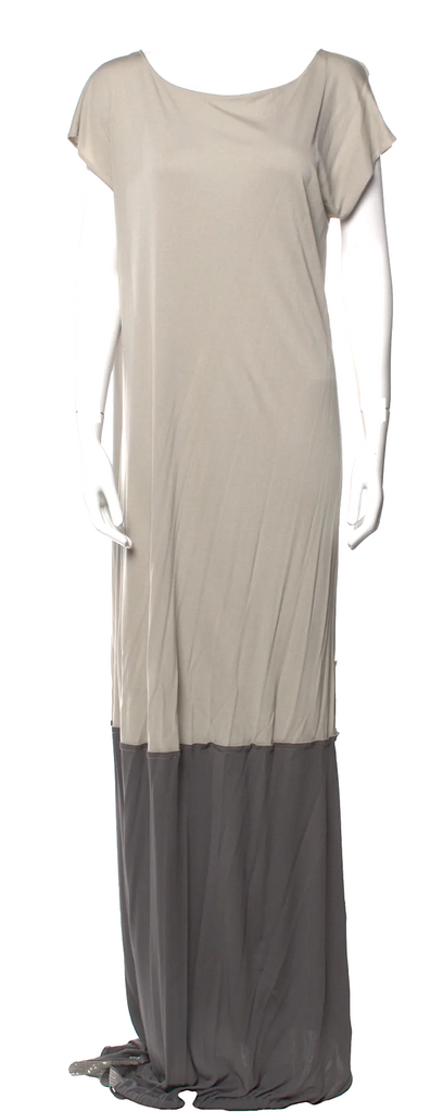 Alberta Ferretti Italy. Neutral Colorblock Scoop Neck Long Dress