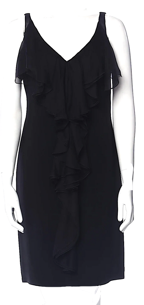 Valentino Garavani Italy.  Black Silk Front Ruffle Mini Dress