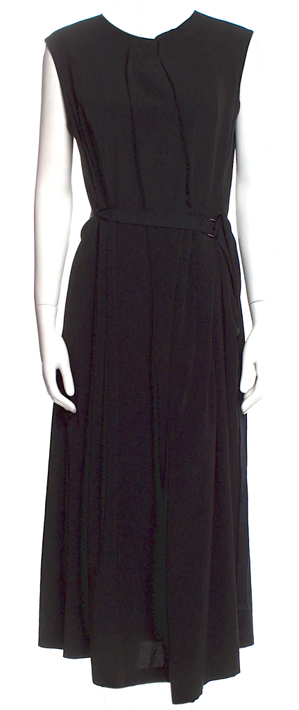 Yohji Yamamoto Japan. Y's. Black Crew Neck Long Sash Tie Dress