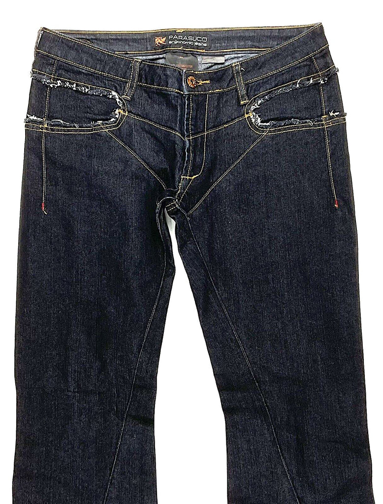 Parasuco Montreal. Ergonomic Jeans Lycra/Denim Low Rise Flare Leg Thick Stitch