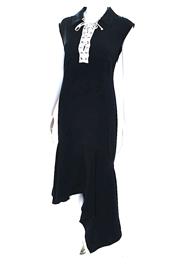 Adeam (ADM) Japan. Navy Blue Lace Up Front Handkerchief Dress