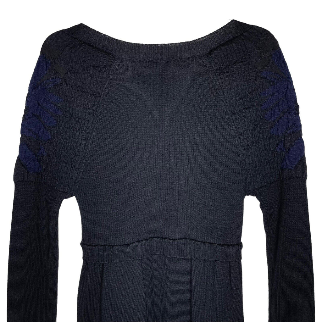 Marithe + Francois Girbaud France. Black Sweater Wool Long-Sleeve Fitted Dress