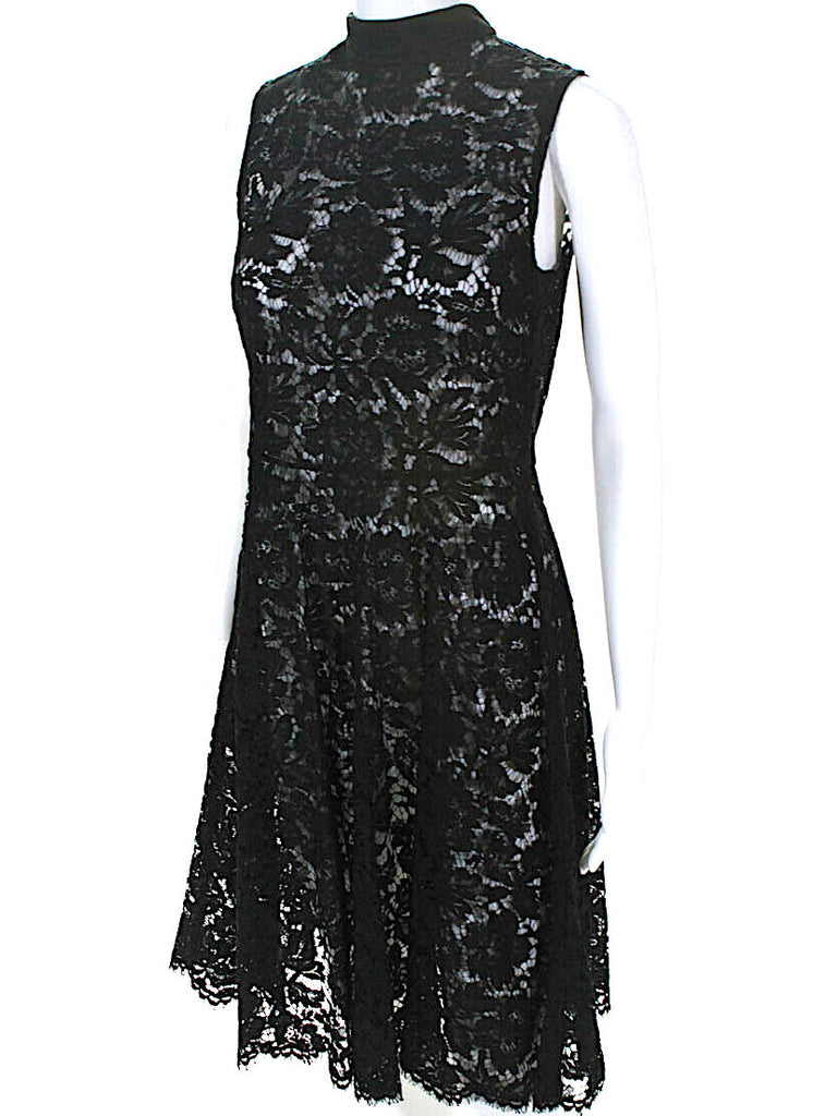 Valentino Black Lace Back Zip Sleeveless Tie Neck Dress