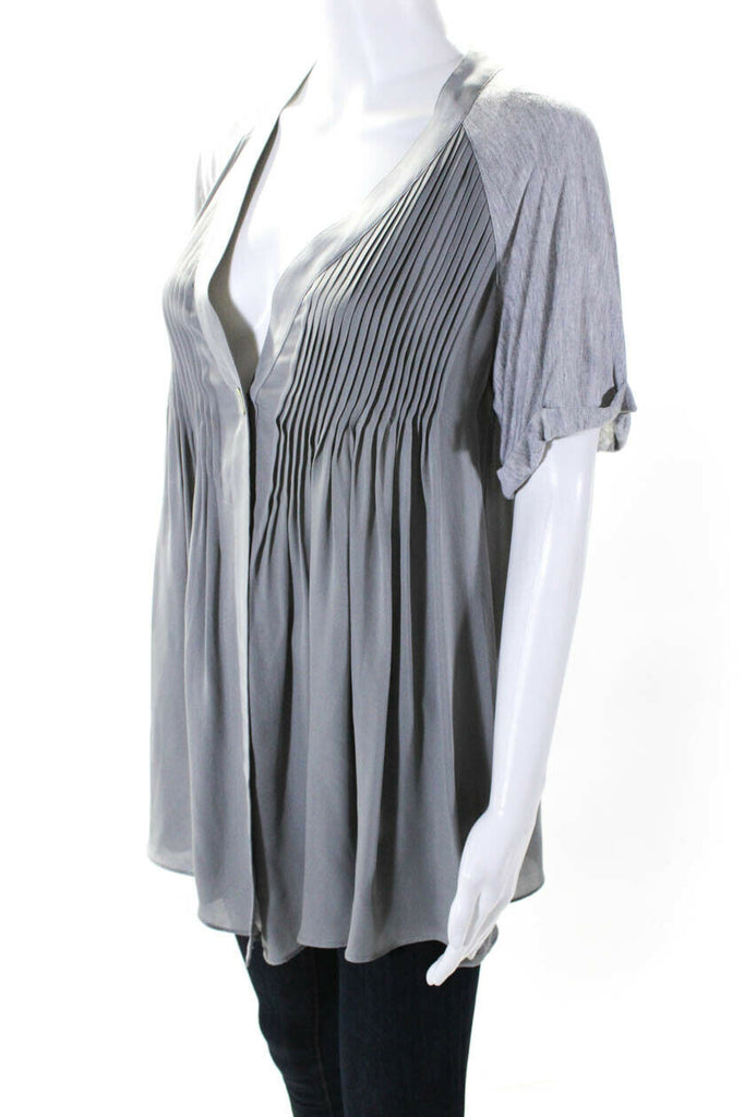 Elizabeth & James Gray Short Sleeve V neck Pleated Blouse