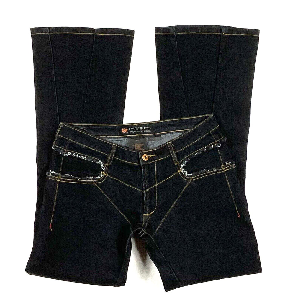 Parasuco Montreal. Ergonomic Jeans Lycra/Denim Low Rise Flare Leg Thick Stitch