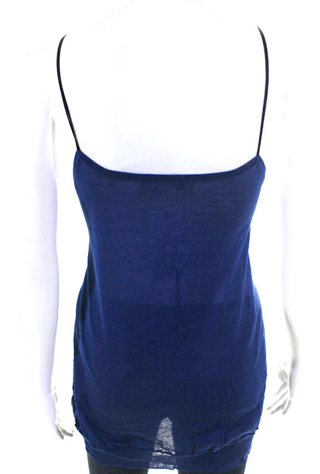 Toga Pulla Japan. Blue Cotton Black Lace Trim V Neck Cami Top