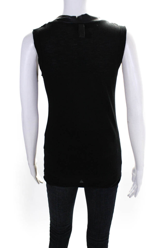 Valentino Italy. Black Sleeveless Leather Trim Crystal Embellished Blouse