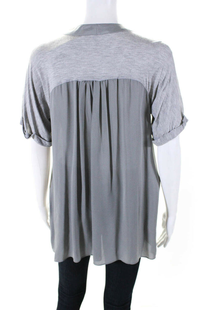 Elizabeth & James Gray Short Sleeve V neck Pleated Blouse