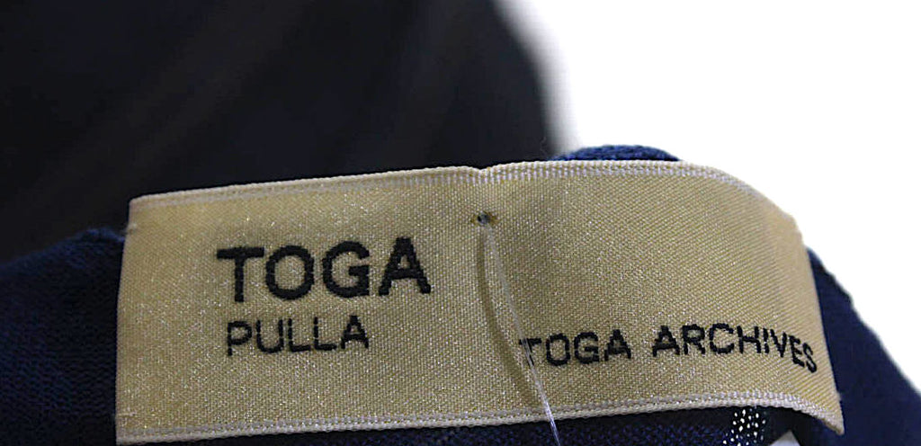 Toga Pulla Japan. Blue Cotton Black Lace Trim V Neck Cami Top