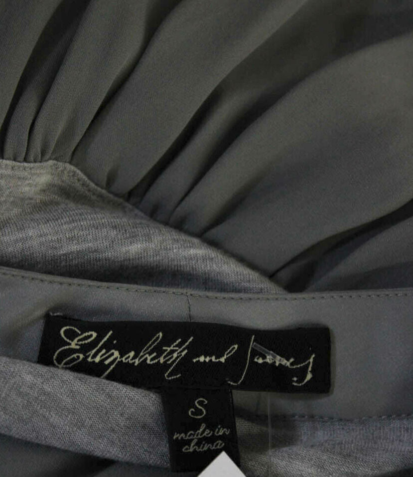 Elizabeth & James Gray Short Sleeve V neck Pleated Blouse