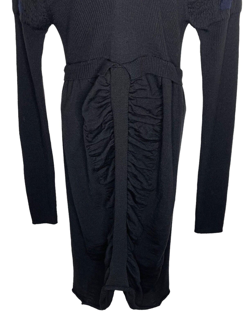 Marithe + Francois Girbaud France. Black Sweater Wool Long-Sleeve Fitted Dress