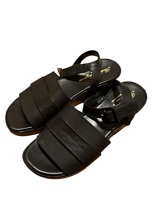 Robert Clergerie Paris. Black Leather Platform Sandal Peep Toe Wedge Shoe 39.5