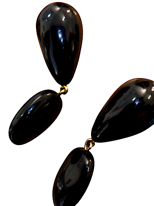 Dominique Denaive PARIS. SIGNED "DENAIVE" Oversized Vintage Runway Black Clip On Poured Resin Earrings