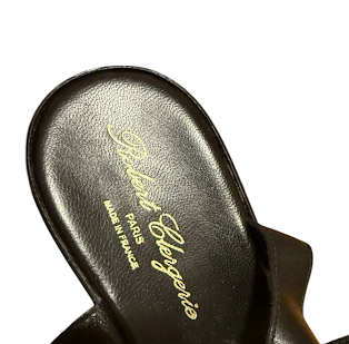 Robert Clergerie Paris. Black Leather Platform Sandal Peep Toe Wedge Shoe 39.5