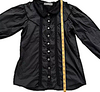 Tsumori Chisato Japan. Black lace piecing button-up blouse with pintucks