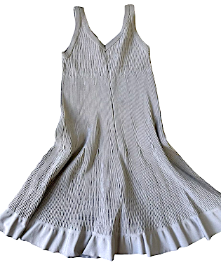AZZEDINE ALAIA PARIS. Vintage NEW W/TAGS Light Silver Color Viscose Stretch Elastane Sleeveless Striped Knit Scoop Neck Zip Dress