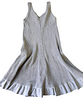 AZZEDINE ALAIA PARIS. Vintage NEW W/TAGS Light Silver Color Viscose Stretch Elastane Sleeveless Striped Knit Scoop Neck Zip Dress