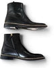 LANVIN PARIS. Black Boots w/Goldplated Chain Accents