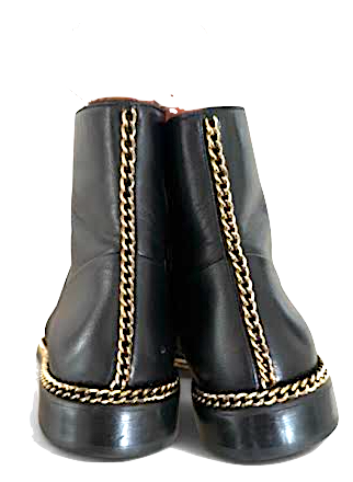 LANVIN PARIS. Black Boots w/Goldplated Chain Accents