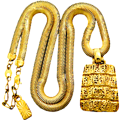 Marjorie Baer SF SIGNED Modernist 1970s Brass Resin Bead Pendant Necklace