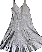 AZZEDINE ALAIA PARIS. Vintage NEW W/TAGS Light Silver Color Viscose Stretch Elastane Sleeveless Striped Knit Scoop Neck Zip Dress
