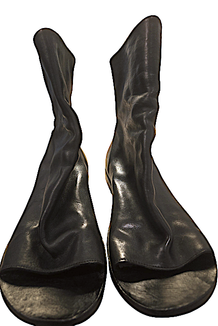 THE LAST CONSPIRACY. Handmade Black Distressed Leather Avant Garde Zipper Cut Out Booties  SZ 40/9