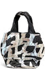 KAWA-KAWA JAPAN. NWOT. Black Lambskin Leather, Metallic Silver Painted Abstract Graffiti Shoulder Bag