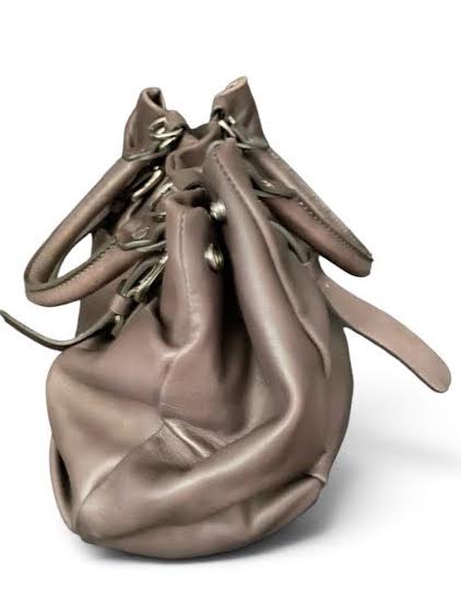 Marni ITALY. Mauve Brown Leather Shoulder Bag with Silverplated Hardware