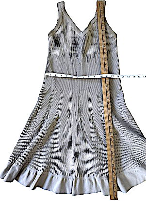 AZZEDINE ALAIA PARIS. Vintage NEW W/TAGS Light Silver Color Viscose Stretch Elastane Sleeveless Striped Knit Scoop Neck Zip Dress
