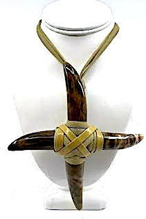 GIORGIO ARMANI ITALY. Vintage Statement Agate Stone Cross Leather Pendant Necklace