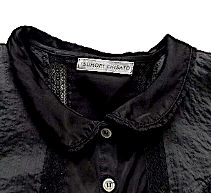 Tsumori Chisato Japan. Black lace piecing button-up blouse with pintucks